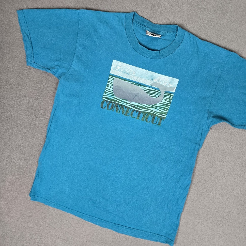 Vintage Connecticut T-Shirt Mens Large Blue Whale Graphic Nature Ocean Coast
